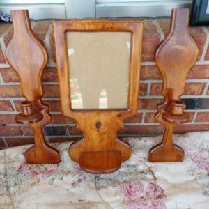 3 PIECES✅ Solid WOOD Vintage Picture Frame & Candle Sconce Set Price Firm